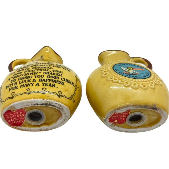 Novelty Salt Pepper Shakers Vintage 1970s Smith Western Yellow Brown Left Handed - Picture 6 of 15